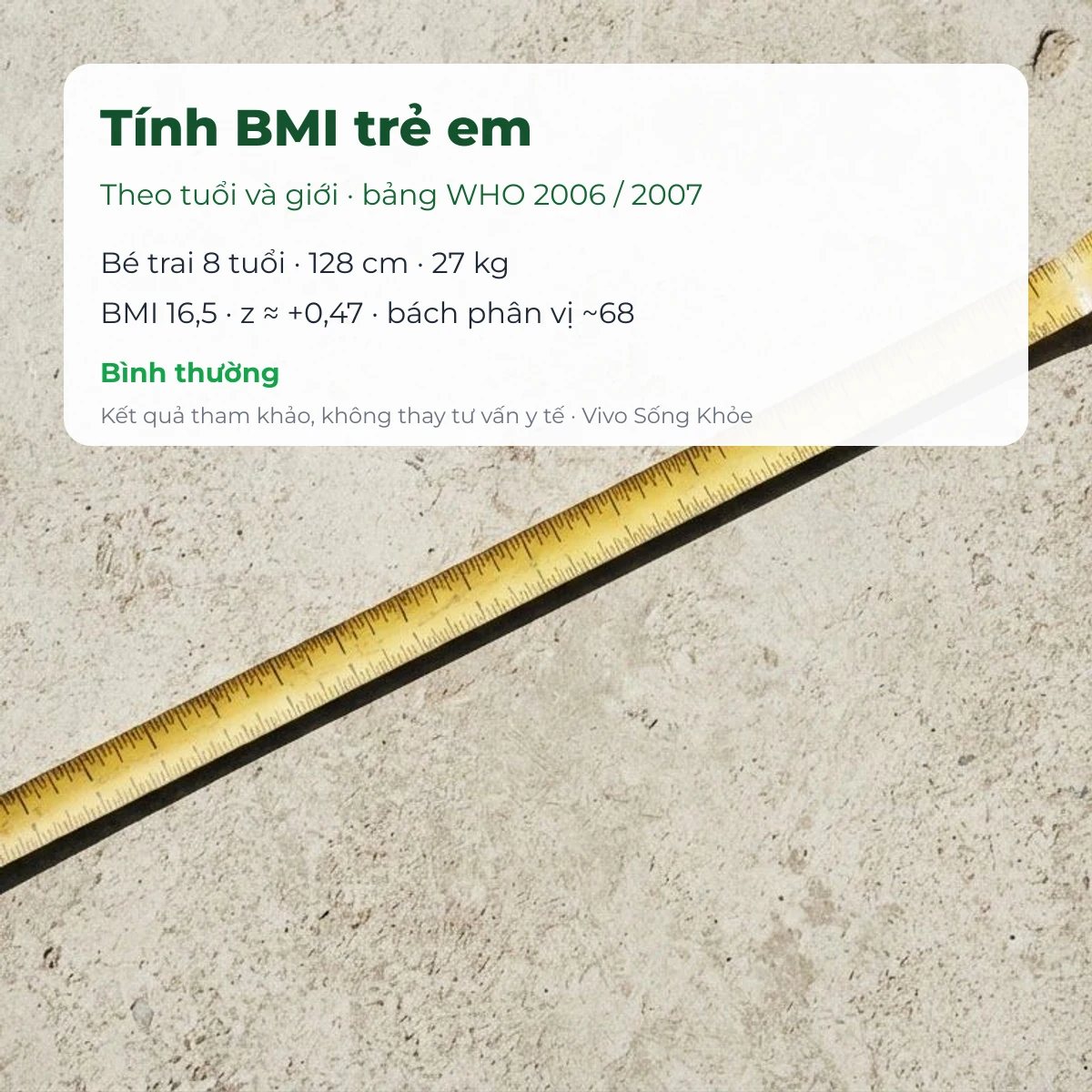 Tính BMI trẻ em theo tuổi và giới, bách phân vị WHO